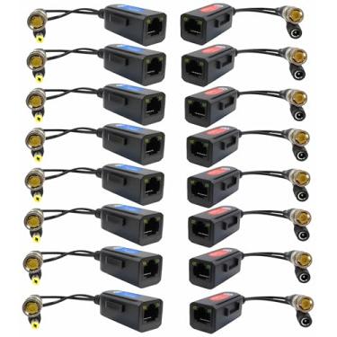 Imagem de SGUESIKR 8 pares de adaptadores de vídeo passivo BNC para RJ45 com alimentação, conversor Cat5e Cat6 para BNC isolado em loop de terra, câmera de segurança analógica via transceptor Ethernet - à prova