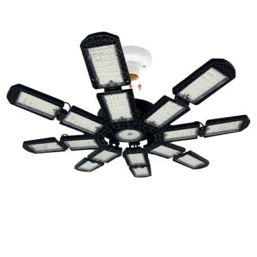 Imagem de PINSAI Luz LED para garagem, parafuso super brilhante em E26/E27 lâmpada de trabalho de oficina de teto, 350W 35000 lúmens, luminária de porão deformável com 16+1 painéis ajustáveis, iluminação para