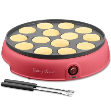 Imagem de Baker's Friend Mini máquina de fazer panquecas, frigideira holandesa para panquecas, frigideira elétrica de 14 furos, ideal para café da manhã, lanches, sobremesas e muito mais, vermelha