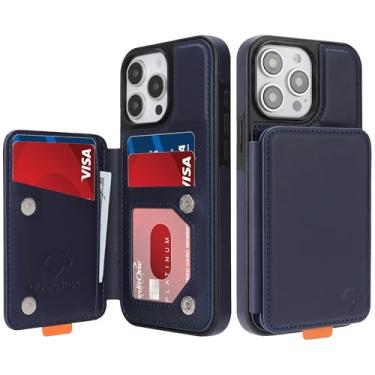 Imagem de GUERNICA Capa carteira para iPhone 13 Pro (6,1 polegadas) com suporte para cartão, bloqueio de RFID para mulheres e homens, capa de telefone à prova de choque para Apple 13 Pro, azul