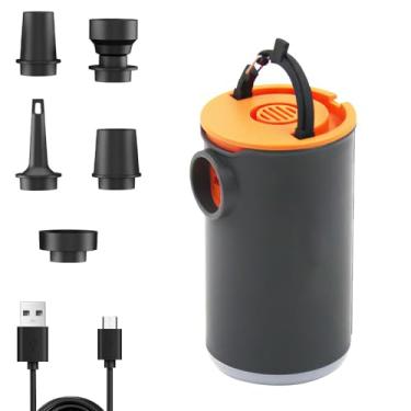 Imagem de Bomba de ar portátil para infláveis, bomba de ar elétrica com 3 modelos de luzes de acampamento, recarregável tipo C, infla rapidamente para flutuar na piscina, anel de natação de colchão de ar