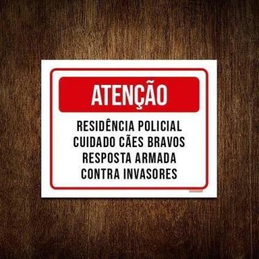 Imagem de Kit 3 Placa Sinalização - Atenção Residência Policial - Sinalizo