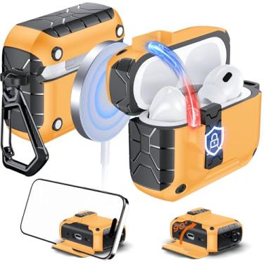 Imagem de Anqrp Capa MagArmor de abertura automática para AirPods Pro 2ª/1ª geração com ímãs embutidos, [abertura automática com um clique] [compatível com carregamento Mag-Safe], proteção completa de grau