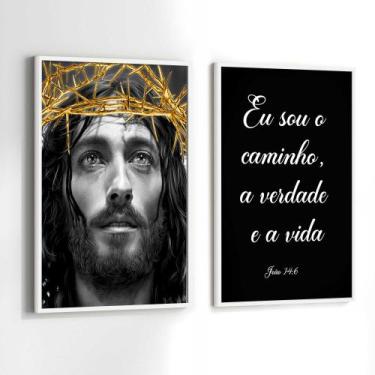 Imagem de Conjunto Quadros Decorativos com Moldura Jesus Salmos Religioso Kit 2 