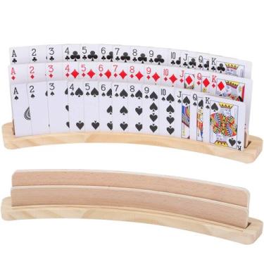 Imagem de Suporte de cartas de baralho Exqline Curved Wooden, conjunto de 2