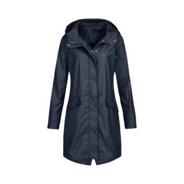 Imagem de Jaqueta De Chuva Feminina Impermeável Com Zíper, Cor Sólida, Leve, Tam