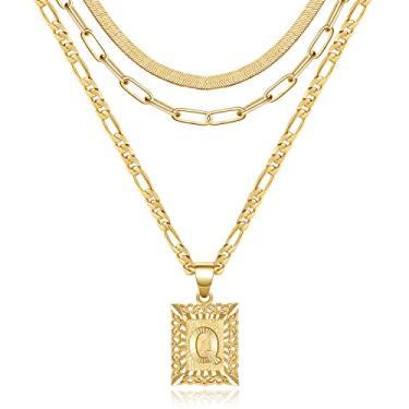 Imagem de KissYan Conjunto de colar em camadas de ouro para mulheres, banhado a ouro 14 K com pingente de letra inicial e clipe de papel, gargantilha de cobra e alfabetos de A-Z Fígaro, colar de corrente de