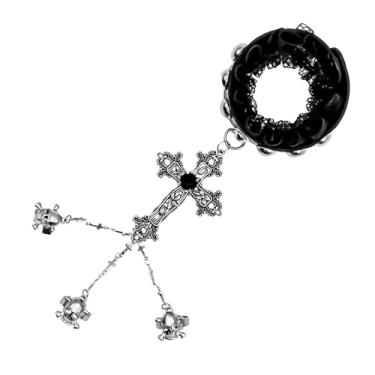 Imagem de Pulseira de cruz de corrente de mão, pulseira de couro ajustável com anel de caveira, joia gótica, anime, cosplay, fantasia, bijuteria, pingente religioso, heavy metal