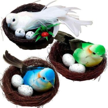 Imagem de Kit 30 Enfeite Pássaros Ovos Ninho Artesanal Decoração 15cm - OUTRAS M