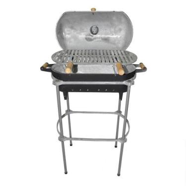 Imagem de Churrasqueira Alumínio Fundido A Bafo Preta Pé E Suporte. - GASPAR