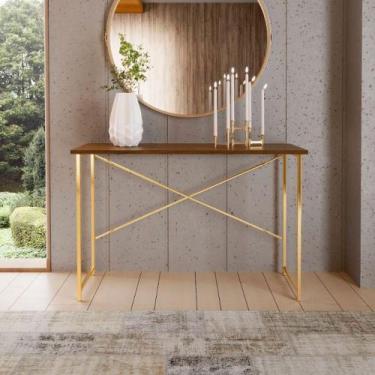 Imagem de Aparador Estilo Industrial 90 Cm Miami Klm Móveis Imbuia/dourado