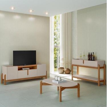 Imagem de Rack 1,70 com Mesa de Centro e Aparador 2 Gav Lizz Off White/Cedro