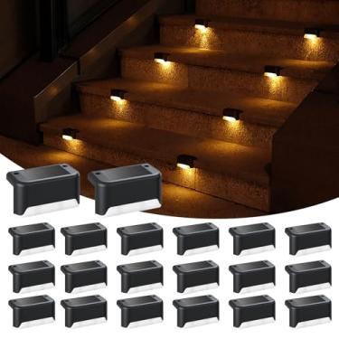Imagem de APONUO Pacote com 20 luzes solares para deck preto, luzes solares externas à prova d'água para degrau, cerca, pátio, escadas, jardim e caminho (branco quente)