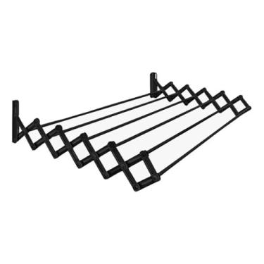 Imagem de Varal Sanfonado de Parede Retrátil, 80 cm, Preto, para Lavanderia