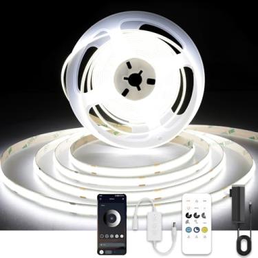Imagem de AXMOTUT Fita de LED branca COB, luz de LED regulável de 10 m, luz do dia 6000K branca 3200 LEDs, fita de LED de alto lúmen CRI 90+ com controle remoto RF e alimentação UL para quarto, cozinha