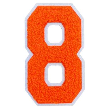 Imagem de 1 peça de patch de número de chenille laranja de 10 cm, remendos de ferro para chapéus, bolsas, mochilas, jeans, moletons com capuz, jaquetas, par com adesivos iniciais, letras grandes universitárias