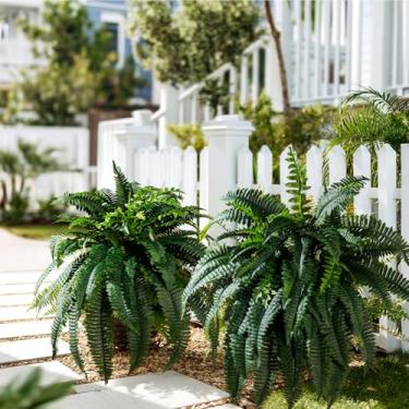 Imagem de Bailikang Plantas artificiais de samambaias de Boston pacote com 2 60 folhas, 33 pés grandes, samambaias artificiais realistas, falsas, vegetação sintética para decoração interna e externa, varanda de