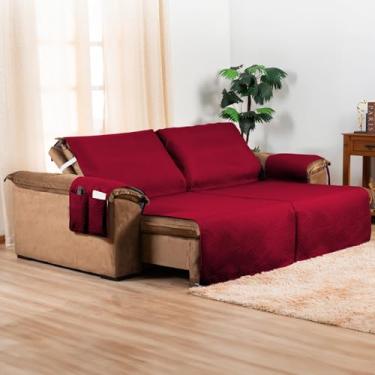 Imagem de Protetor de Sofá Retrátil 2 Lugares 2,20m x 2,40m Impermeável | Capa Protetora com Bolso Lateral | Proteção Contra Pets, Crianças e Manchas | Lavável e Resistente (Vinho)