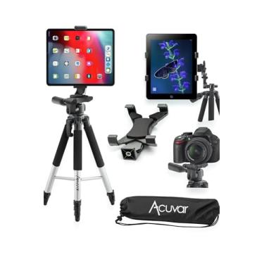Imagem de Acuvar Tripé de alumínio da série Pro de 57 polegadas com suporte para tablet Acuvar serve para iPad, iPad Air, iPad Mini e a maioria dos outros tablets