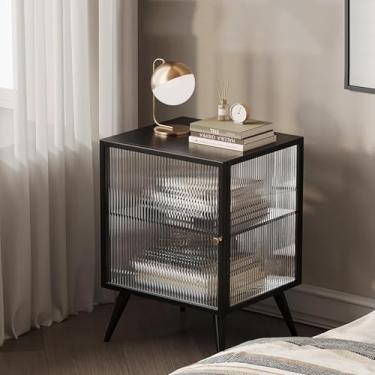 Imagem de Mesa De Cabeceira De Vidro Minimalista Mesa Lateral Estrutura De Aço Resistente Com Gaveta Cômoda Móveis De Cabeceira Para Quarto Sala De Estar, D, 40x35x55cm(16x14x22inch)