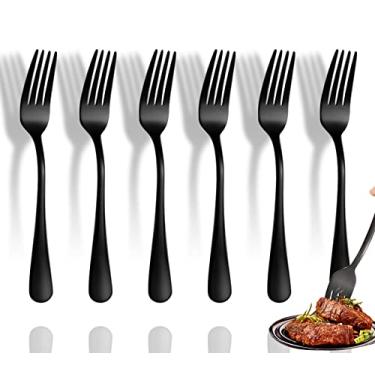 Imagem de Conjunto de 6 garfos de prata preto, conjunto de 6 garfos de aço inoxidável de grau alimentício, 20 cm, polido espelhado e seguro para lava-louças, itens essenciais para apartamentos