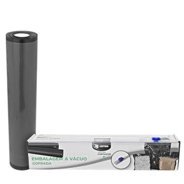 Imagem de Embalagem a Vácuo Gofrada Preta em Rolo 28x500cm Caixa com Cortador, Nylon Poli, 27 micras, Livre de BPA