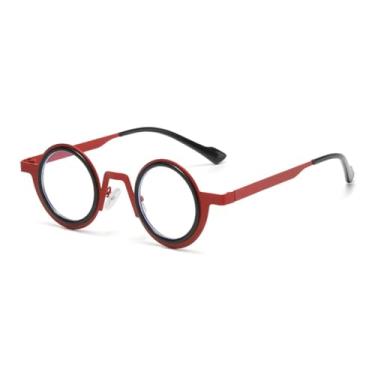 Imagem de Óculos de sol retrô redondos pequenos de metal punk, feminino, com lentes transparentes, UV400, masculino, armação dupla (vermelho, preto e transparente)