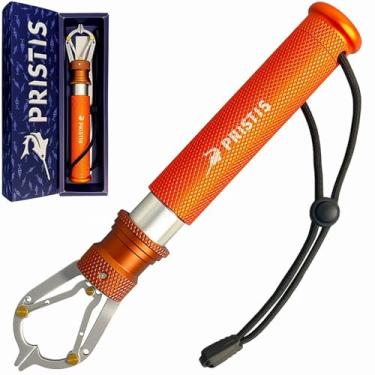 Imagem de Pristis Pegador de pesca de metal, prendedor de lábio de peixe com alça leve de alumínio de aviação, ferramenta de aderência de aço inoxidável resistente, suporte de removedor de anzol giratório de