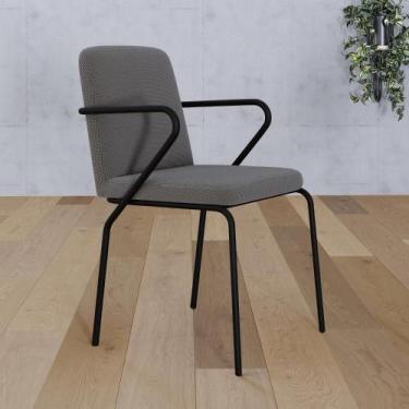 Imagem de Cadeira de Jantar C/ Braçoss Bloom Tecido Sintético Est.Preta - Metali