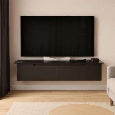 Imagem de Rack Suspenso Aparador Cantinho do Café Decoração Apartamento Otimiza Espaço 2 Portas Embutir na Parede (Preto)