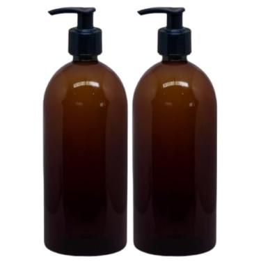 Imagem de Kit 2 Frascos Plástico Resistente Âmbar Com Válvula Pump Premium 500ml 23,5 x 6,5 cm