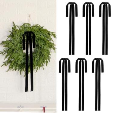 Imagem de 6 peças de laços de Natal vintage de veludo – 60 x 40 cm laço rústico de guirlanda grande para enfeite de árvore de Natal, guirlanda, escada, lareira, cornija, decoração de casa (6, preto)