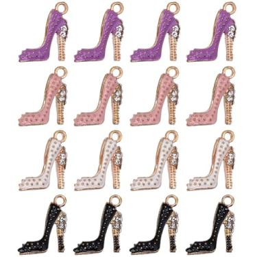 Imagem de SUNNYCLUE 1 caixa, 16 peças, 4 cores, pingente de sapato esmaltado, sapatos femininos com strass, pingentes de salto alto para fazer joias, colares, brincos, pulseira, bolsa de tornozelo, chaveiro