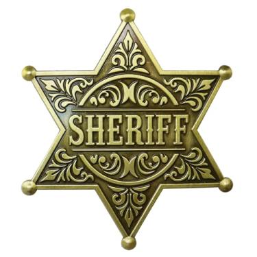 Imagem de Distintivo de xerife de polícia distintivo de xerife de metal para meninas e adultos broches de decoração de festa de caubói, broche de colete de polícia de cowboy ocidental masculino (dourado)