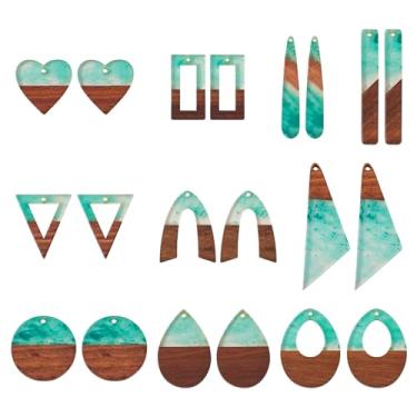 Imagem de Spritewelry 20 peças de berloques de resina de madeira de nogueira natural, brincos faça você mesmo, pingentes, geométrico, boêmio, gota, coração redondo, pingentes de madeira para fabricação de joias