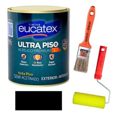 Imagem de Kit Tinta para Pintar Piso e Calçada 900ml + Rolo + Pincel - Eucatex, 