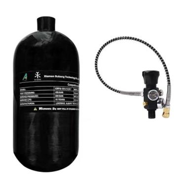 Imagem de TUXING Tanque de ar HPA, paintball de fibra de carbono 4500psi, tanque de ar de fibra de carbono de 2,5 L com válvula de calibre duplo para rifle de ar Pcp, mergulho profundo, esportes aquáticos