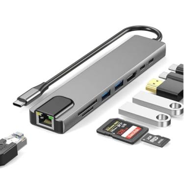 Imagem de Hub USB-C 8 em 1 Premium Adaptador Multiportas HDMI 4K VGA RJ45 Gigabit USB 3.0 SD/TF PD 100W Conversor Dock Station Compatível com MacBook Pro/Air, Dell, Surface, iPad Pro, Tablets e Smartphones