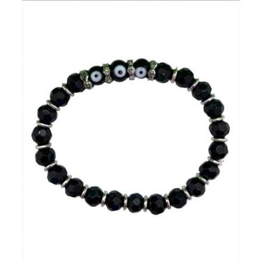 Imagem de Pulseira 3 Olho Grego Preta Prateada Cristal E Silicone