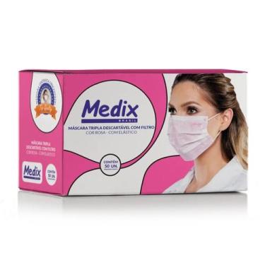 Imagem de Máscara Tripla Descartável Com Filtro (BFE 95%) Rosa - Medix Brasil - 