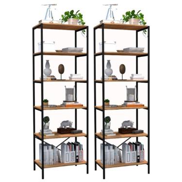 Imagem de Kit 2 Estantes Livreiro Multiuso Estilo Industrial 180cm 6 Prateleiras Trento Demolição/Preto- Artefamol