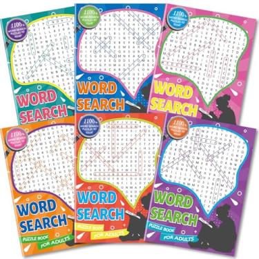 Imagem de Kalysky 6 livros de quebra-cabeça de busca de palavras para adultos, mais de 6000 quebra-cabeças com letras grandes, kit para viagem, jogo de treinamento cerebral para adultos, idosos, noite de jogos