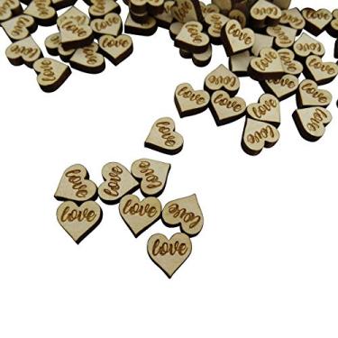 Imagem de Confetes de mesa com coração Tiny Love – Madeira gravada – Pacote com 100 – Decoração rústica de madeira para casamento Decoração de mesa Decorações de mesa