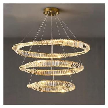 Imagem de Lustre de cristal redondo (regulável), Lustre de escada, Lustres de quarto e sala de jantar, Luzes de teto, Luminárias de iluminação LED para ambientes internos Luminária de lustre