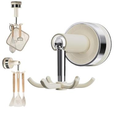 Imagem de MFMYEE Gancho de ventosa de cozinha, armazenamento rotativo de 360 graus com várias garras, organizador sem perfuração, ventosa de chuveiro com 6 ganchos (branco)