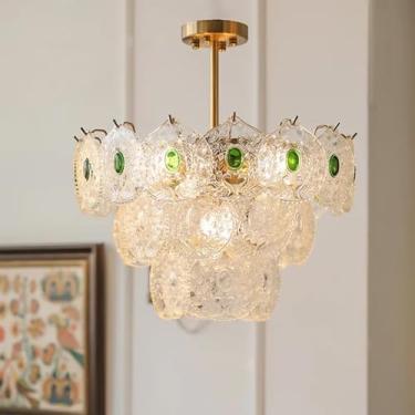 Imagem de Grandes lustres de tambor de vidro para sala de jantar Luminárias de teto semi-embutidas nórdicas de 3 camadas Lustres pendentes vintage para quarto, cozinha, ilha, sala de estar, hall de en