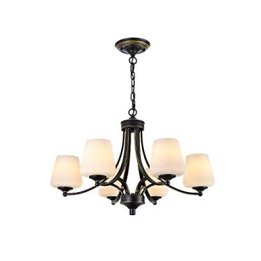 Imagem de Lustre vintage de vidro branco com luzes de teto de metal, elegante luminária E27 para sala de estar, sala de jantar e quarto, 5 lâmpadas, luz quente