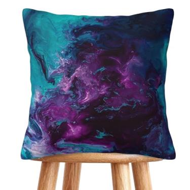Imagem de Fronha decorativa roxa azul-petróleo turquesa galáxia nebulosa fronha decorativa capa de almofada sofá casa exterior escritório