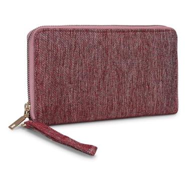 Imagem de LONGING TO BUY Carteira feminina com zíper, tecido texturizado de juta, vários compartimentos com zíper, Multi-burgady