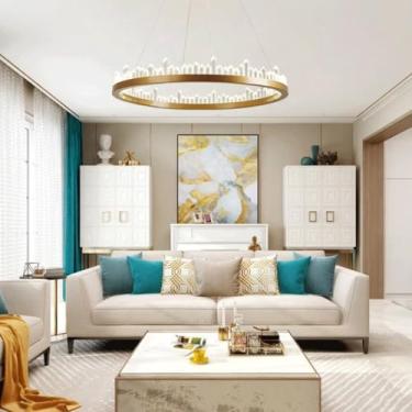 Imagem de Lustre de cristal LED moderno, luminária de mesa de jantar, altura ajustável, regulável, com controle remoto, 3000K-6000K, luminária suspensa, acrílico, cozinha, escritório, sala de estar, q